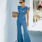 European And American Solid Color Slim Round Neck Women's Jumpsuit