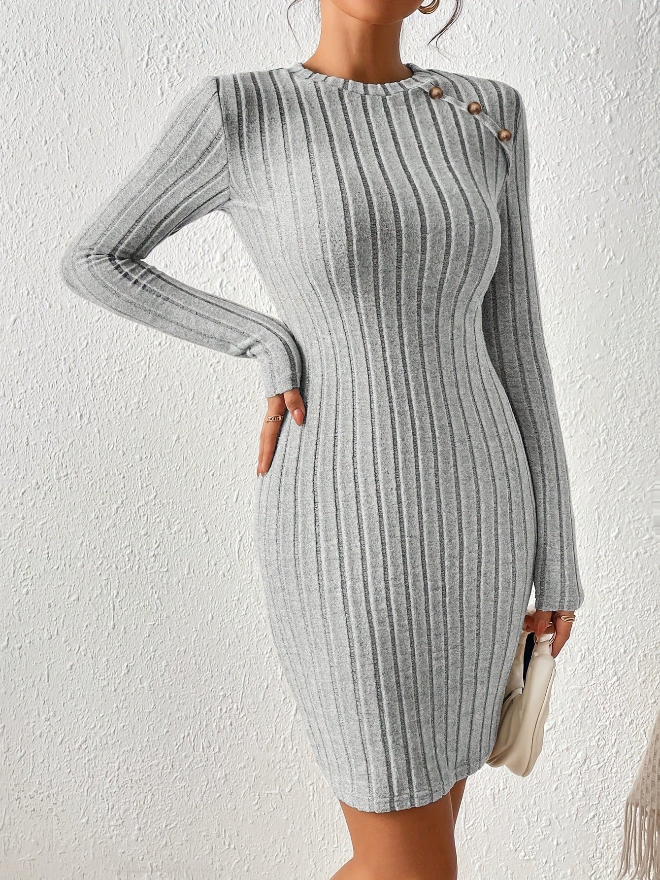 Slim-fit Sheath Knit Dress Long Sleeves New Elegant Mini Skirt