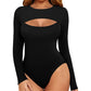 Womens Hollow-out Long-sleeve Top With A Chest-enhancing Design And Matching Jumpsuit