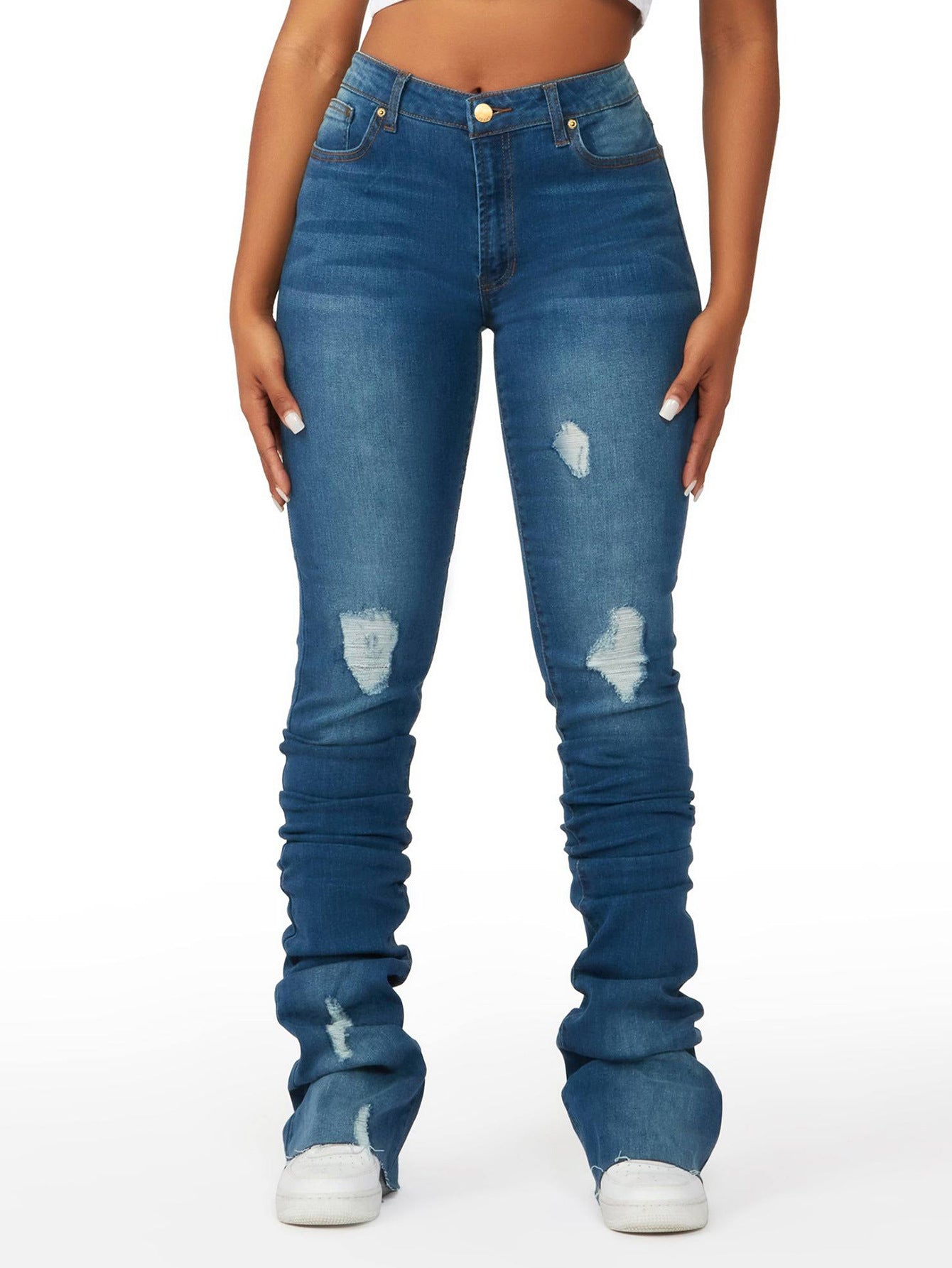 High Waist Women's Clothing Denim Bell-bottom Pants
