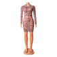 Robe moulante sexy en maille imprimée pour femme