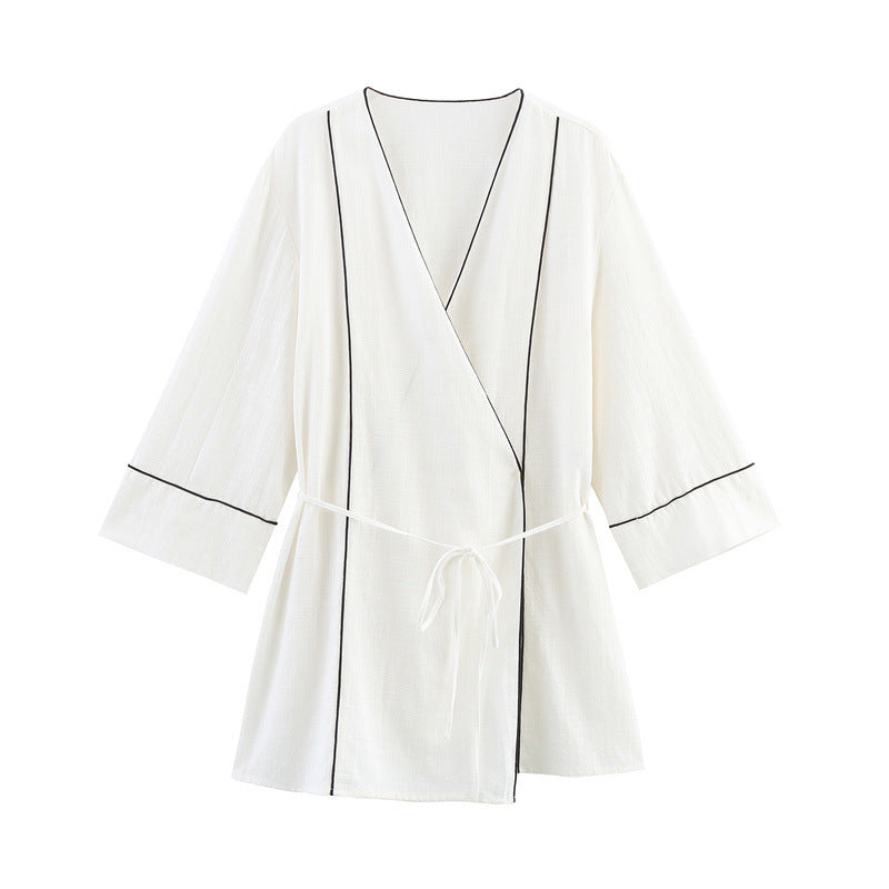 Rolled Double Breasted Coat Wide Leg Pants