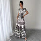 Womens Printed Elegant Simple Lace-up Round-neck Dress