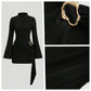 Metal Waist Buckle Minimalist Slightly Flared Sleeve Slim Fit Midi Dress