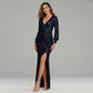 Fantasy Celebrity High Slit Long Sleeve Sequined Banquet Evening Dress Women