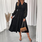 Sweet Elegant Style V-neck Tight Waist Lace Long Sleeve Solid Color Dress Women
