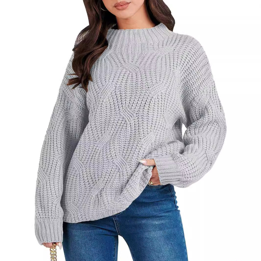 Drop Shoulder Loose Casual Twisted Knitted Pullover Sweater