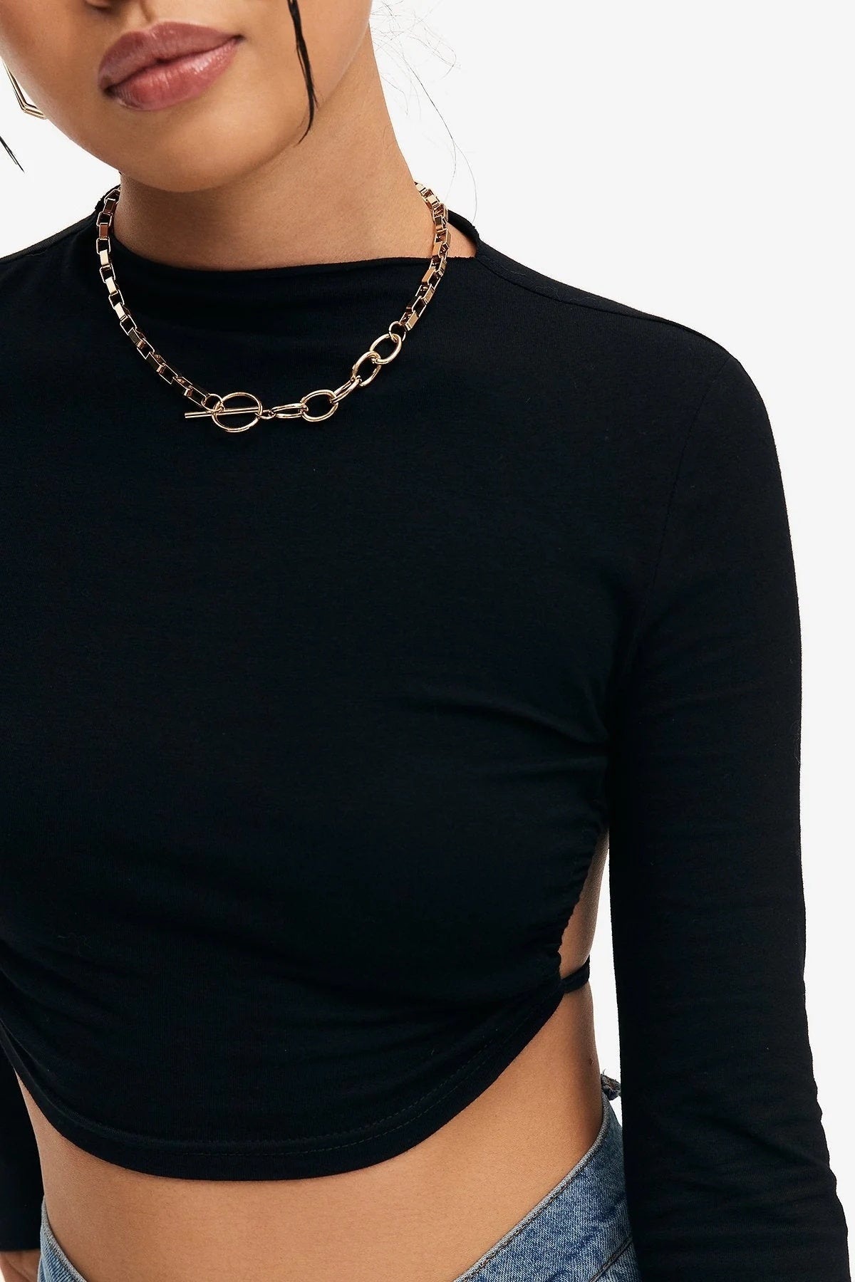 Crop top uni à nouer et dos nu avec ourlet incurvé