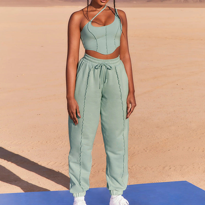 Two-piece Suit Of New Solid Color Suspenders Casual Pants