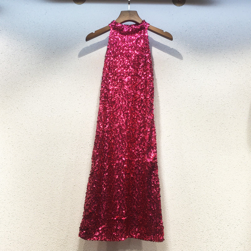 Cold-shoulder Sleeveless Sequined Women's Clothing Dress