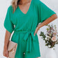 Women's V-neck Short Sleeve Waist Tie Loose Jumpsuit