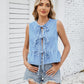 Ladies Ruffled Waist-tie Denim Vest Shorts Set