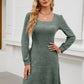 Woman Square-neck Lantern Sleeve Pocket Long Sleeve Dress