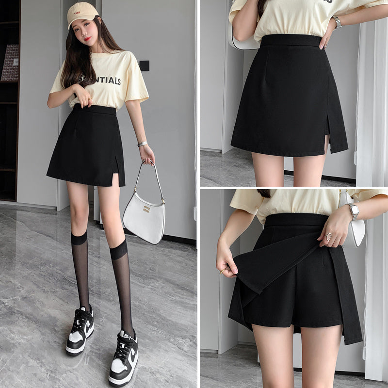 Black Slit Suit Short Skirt Women's High Waist Slim
