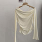 Shoulder Collar Solid Color Slim Fit Slimming Long Sleeves Inner Bottoming T-shirt