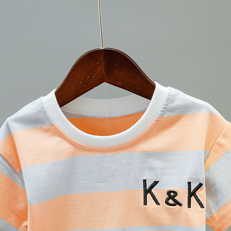Boys' And Girls' KK Striped Short-sleeved Two-piece Children's Suit