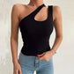 European And American Sunken Stripe Knitted Vest Solid Color Short Oblique Shoulder Irregular