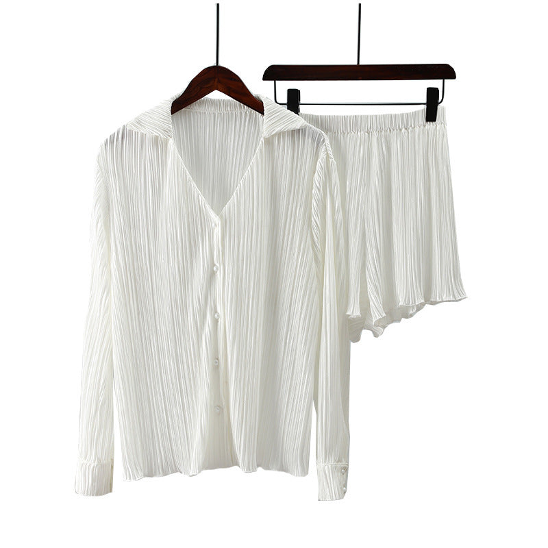 Ladies Long Sleeve Lapel Shorts Fashion Set