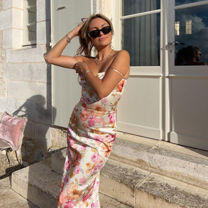 Fashion Printed Backless Sling Dress