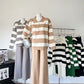 Women's Polo Collar Half Zipper Knitting Suit Stripes