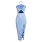 Robe de soirée fendue à lacets et dos nu, motif floral, ornement féminin