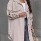 Mid-Length Shirt Jacket With Sleeve-Pull Button Decoration