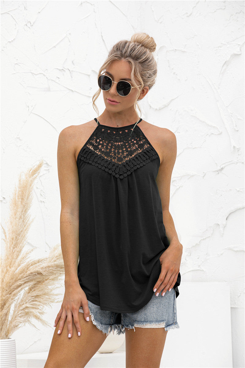 Lace Stitching Halterneck Top