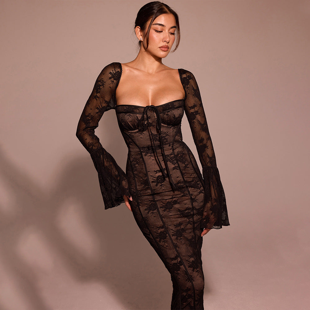 Flared Sleeve Lace Tube Top Dress