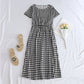 Printed Short-sleeve Waist-cinching Figure-flattering Dress For Petite Frames