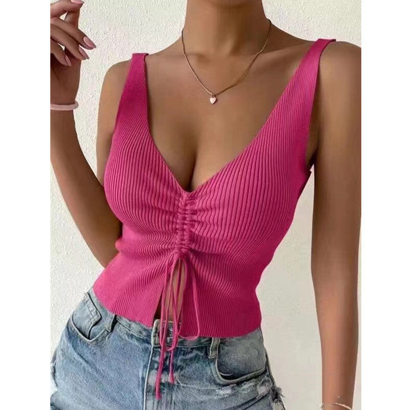 Summer Fashion Drawstring American All-matching Drawstring Vest Top