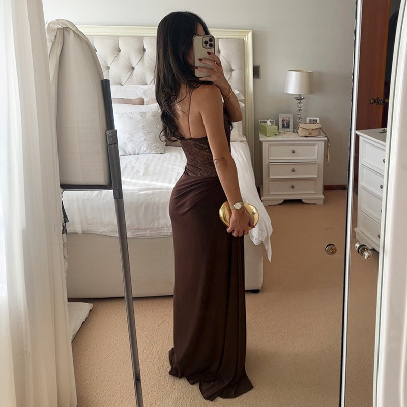 Solid Color Lace Tight Stitching Dress