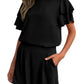 Women's Fashionable Casual Two-Piece Set Crew-Neck Short-Sleeve Top And Shorts