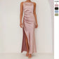 Solid Color Backless Slit Mid-length Sleeveless Sling Dress