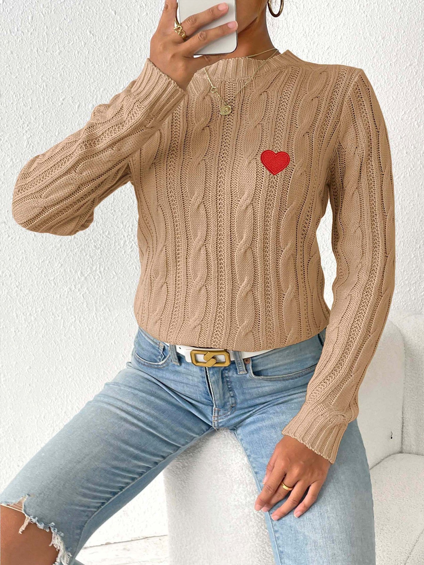Love Stickers Autumn And Winter Round Neck Simple Pullover