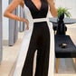 Women's Sleeveless Color Matching Jumpsuit Without Belt