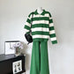 Women's Polo Collar Half Zipper Knitting Suit Stripes