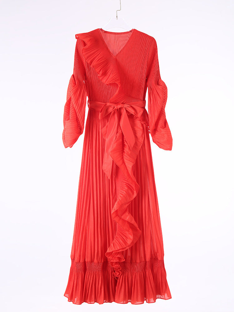 Women's Pleated New French Style Tied Dress