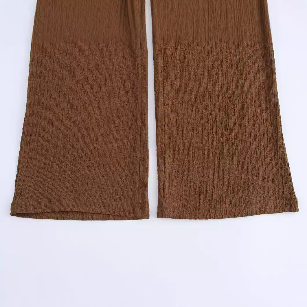 High waisted straight tube loose and slimming casual pants two-piece set