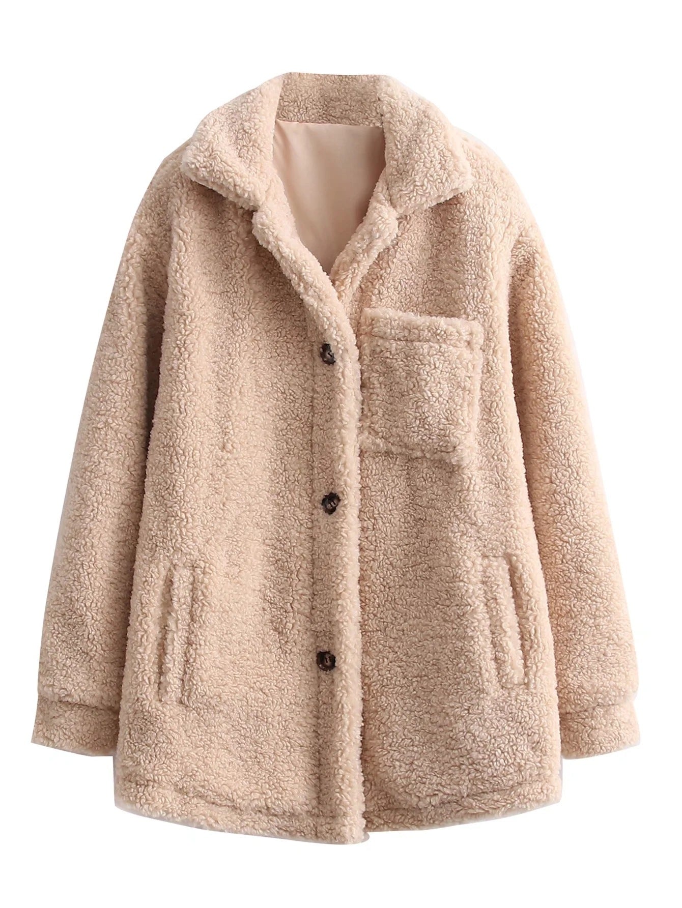 Veste à manches longues en peluche de couleur unie, style hipster de rue