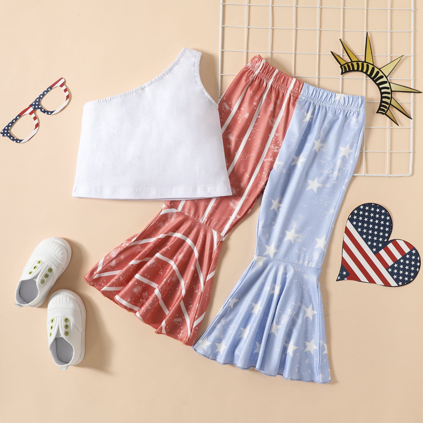 Tank Top Flared Pants Suit Girls Summer Independence Day