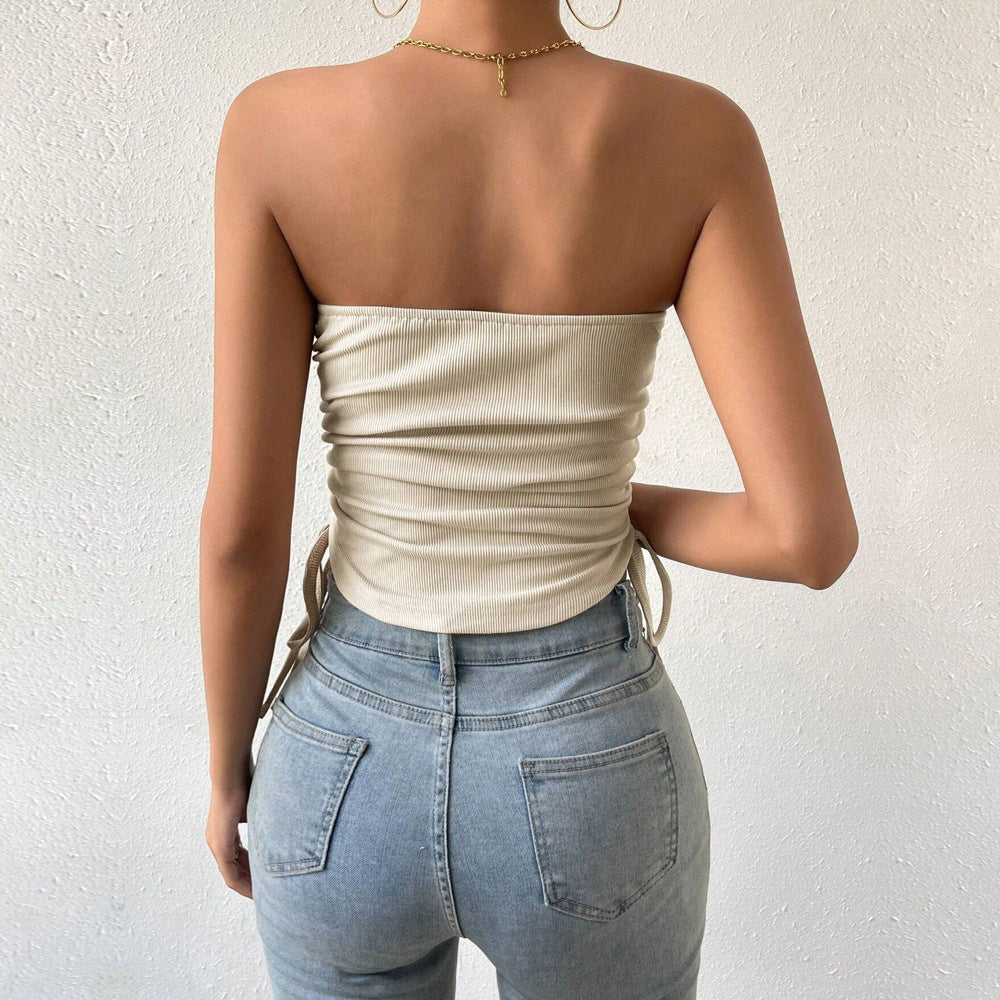 European And American Slim-fit Solid Color Drawstring Short Tube Top Vest