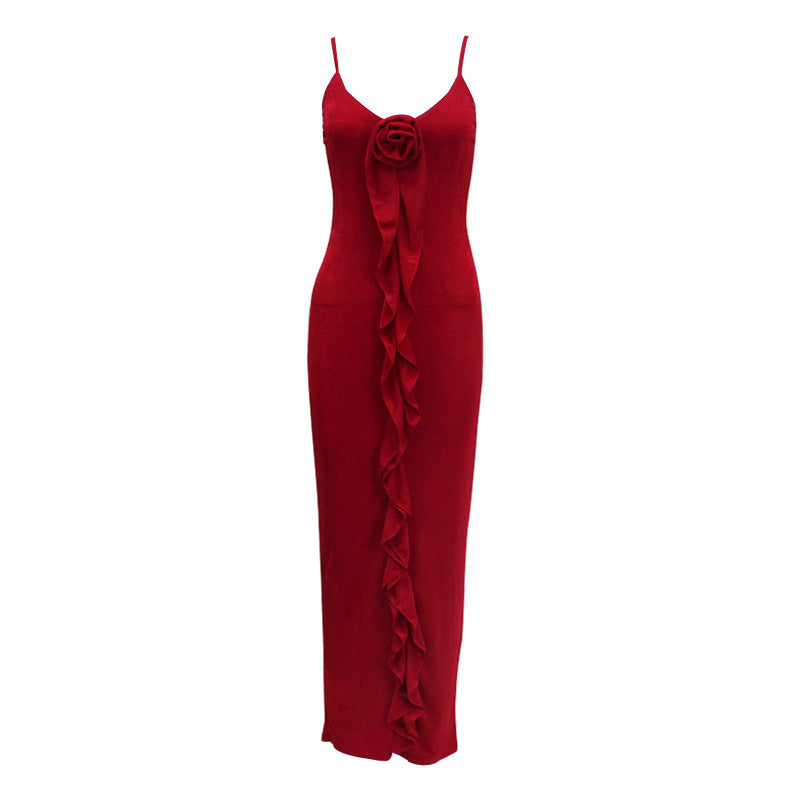 Sling Dress Color Ruffles High Waist Dress