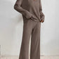 Casual Straight-leg Pants With A Loose V-neck Ribbed Knit Set