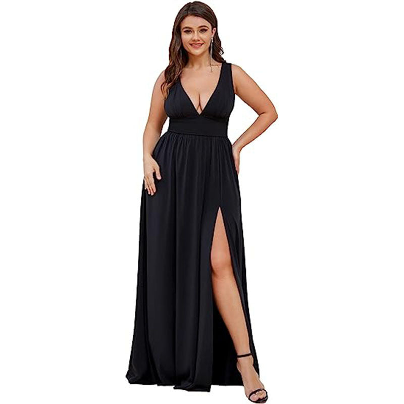 Robe trapèze ample sans manches à col en V profond