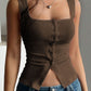 Slim-fit Buttoned Split Vest Sling Women's Top