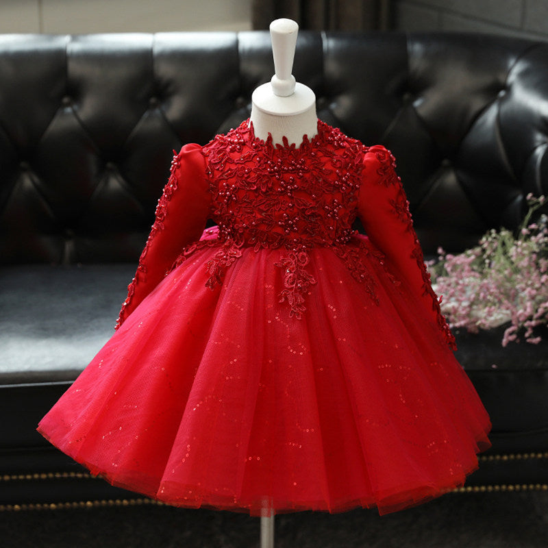 Baby Girl Princess Dress Flower Girl Wedding High-end Long Sleeve