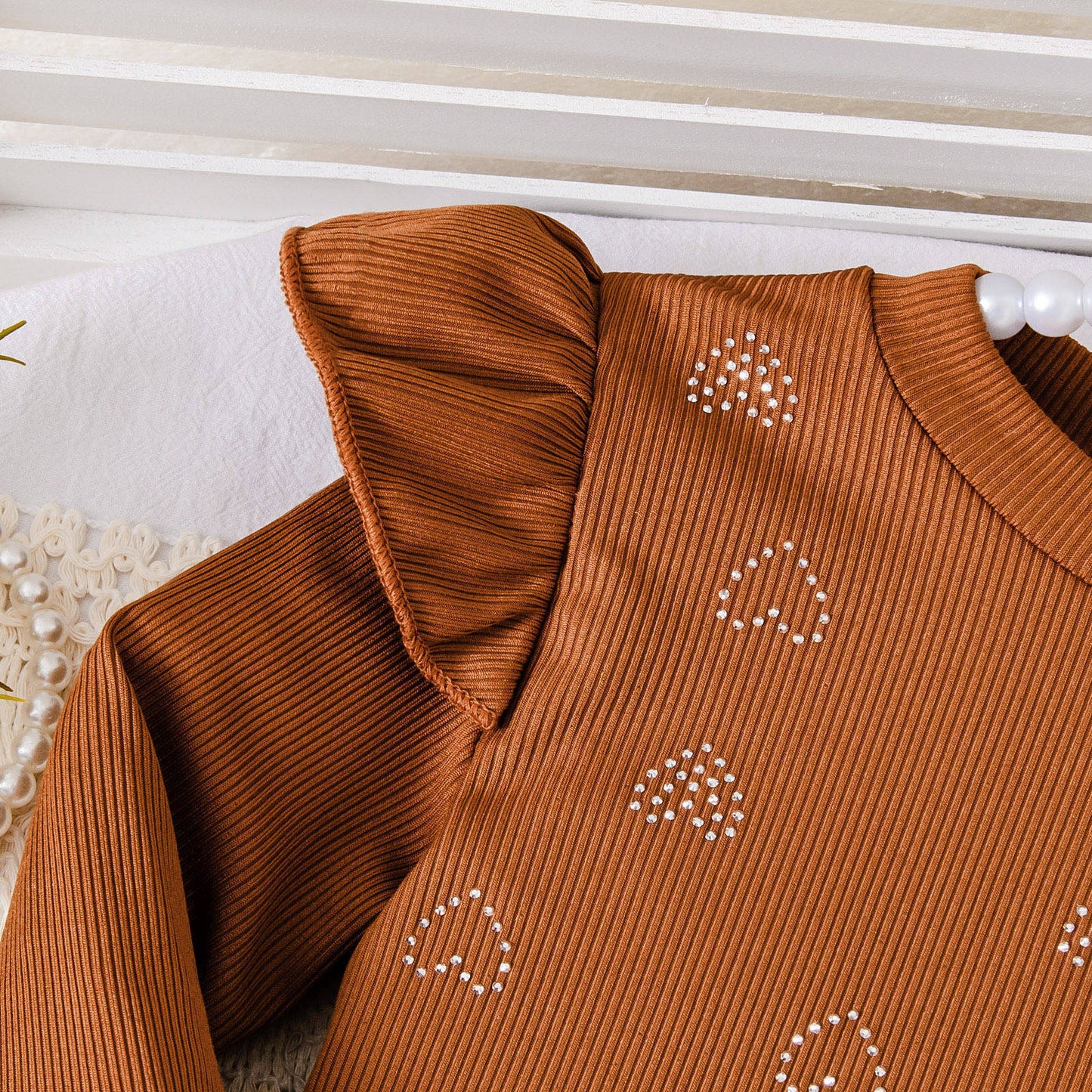 Cute Printed Striped Long-sleeve Short Dress Set