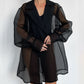 Black Mesh Cardigan-laced Nightgown Sexy And Sheer