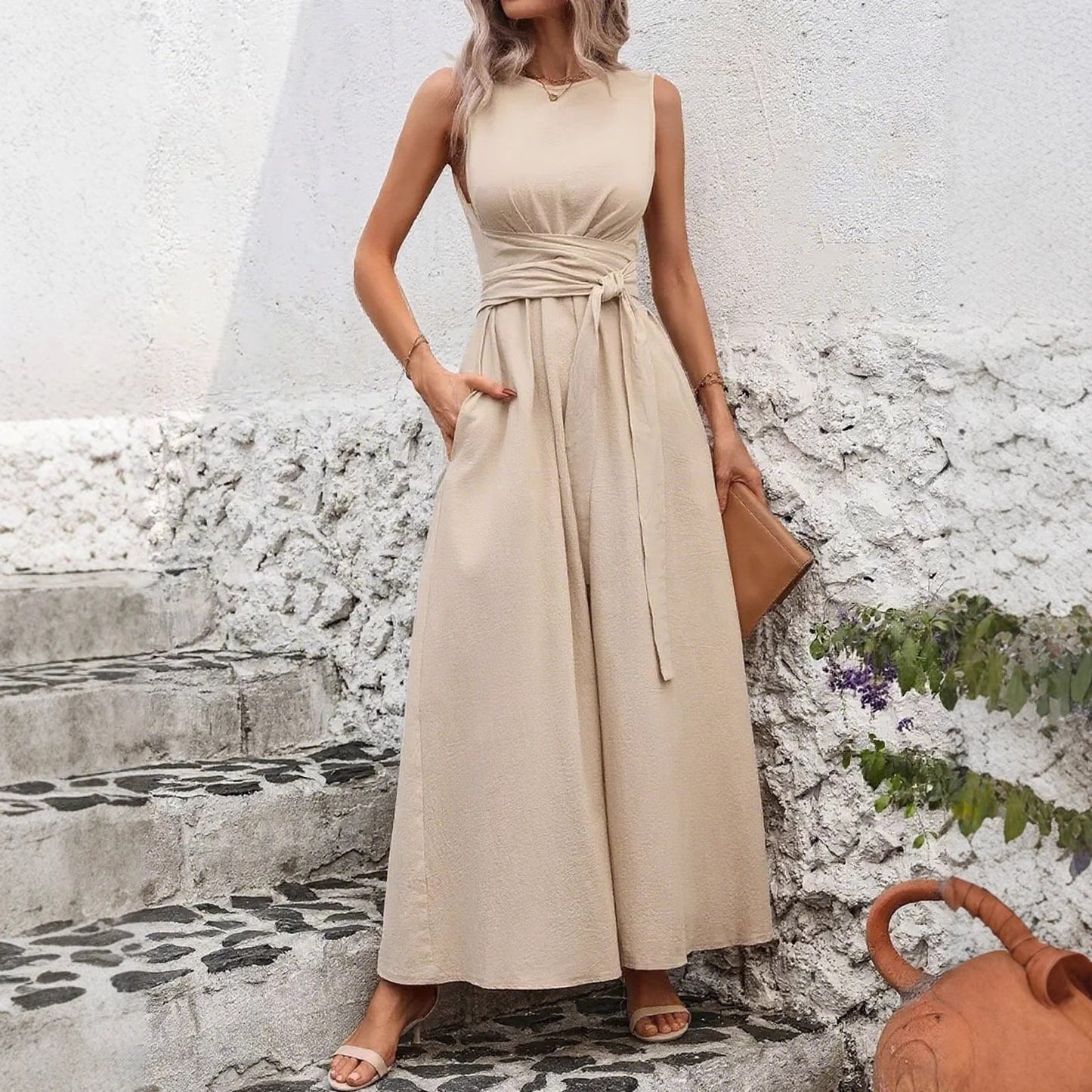 Womens Casual Chic Asymmetrical Twist-Waist Dress