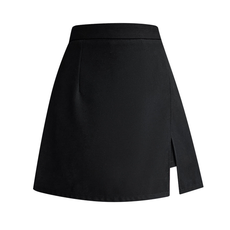 Jupe courte fendue noire pour femme, taille haute, slim